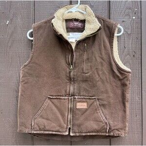 FORGE Workwear Men's Vest Sherpa Lined Canvas Full Zipper Insulated Brown XS